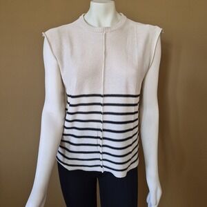 Zeagoo‎ Womens Tank Top Beige/ Black stripes Summer  Sleeveless sweater Shirt M